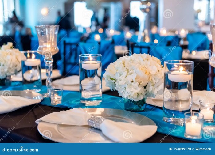 Blue and white table decor