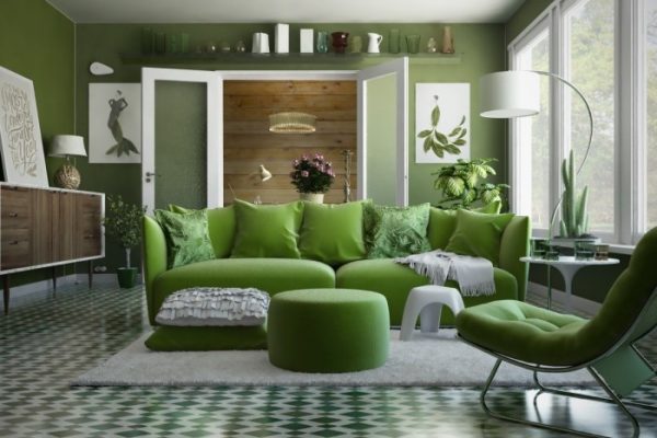 Green wall decor for living room