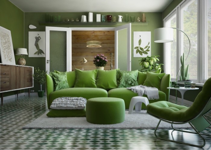 Green wall decor for living room