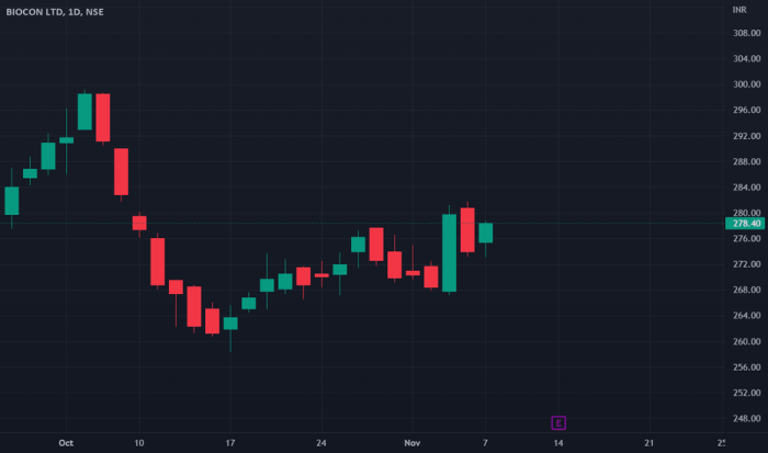 Biocon stock price today